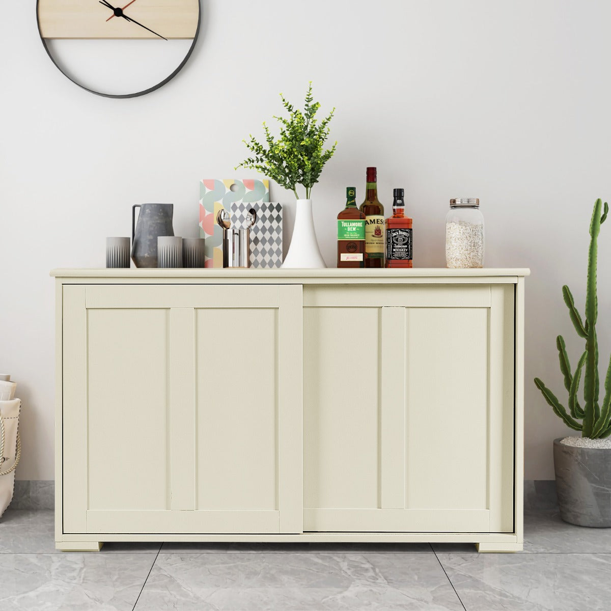 Two spacious compartments provide organized storage for tableware, books, and daily essentials