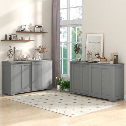 Freestanding Storage Cabinet with Sliding Door for Kitchen-Grey