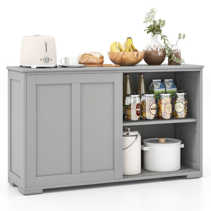 Freestanding Storage Cabinet with Sliding Door for Kitchen-Grey