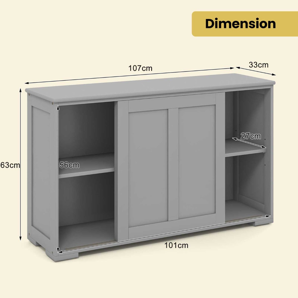 Freestanding Storage Cabinet with Sliding Door for Kitchen-Grey