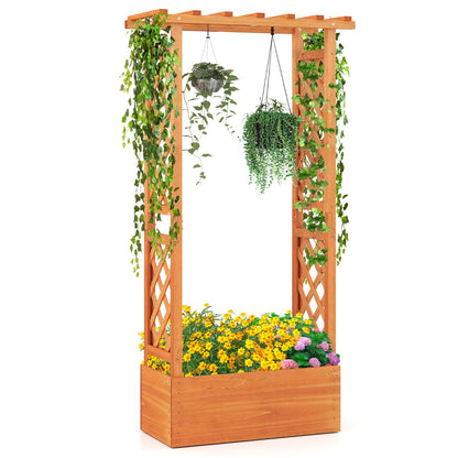 Freestanding Wood Raised Garden Bed Planter Box with Trellis-Orange