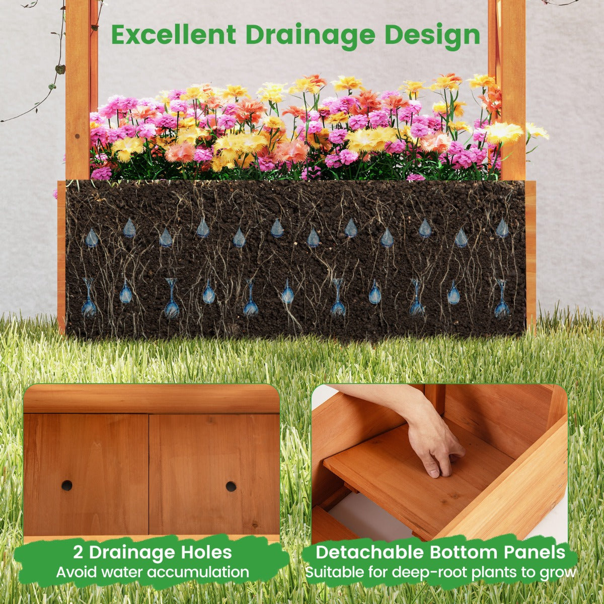 Freestanding Wood Raised Garden Bed Planter Box with Trellis-Orange