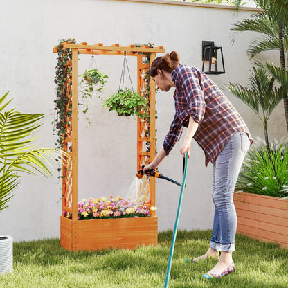 Freestanding Wood Raised Garden Bed Planter Box with Trellis-Orange