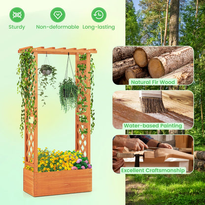 Freestanding Wood Raised Garden Bed Planter Box with Trellis-Orange