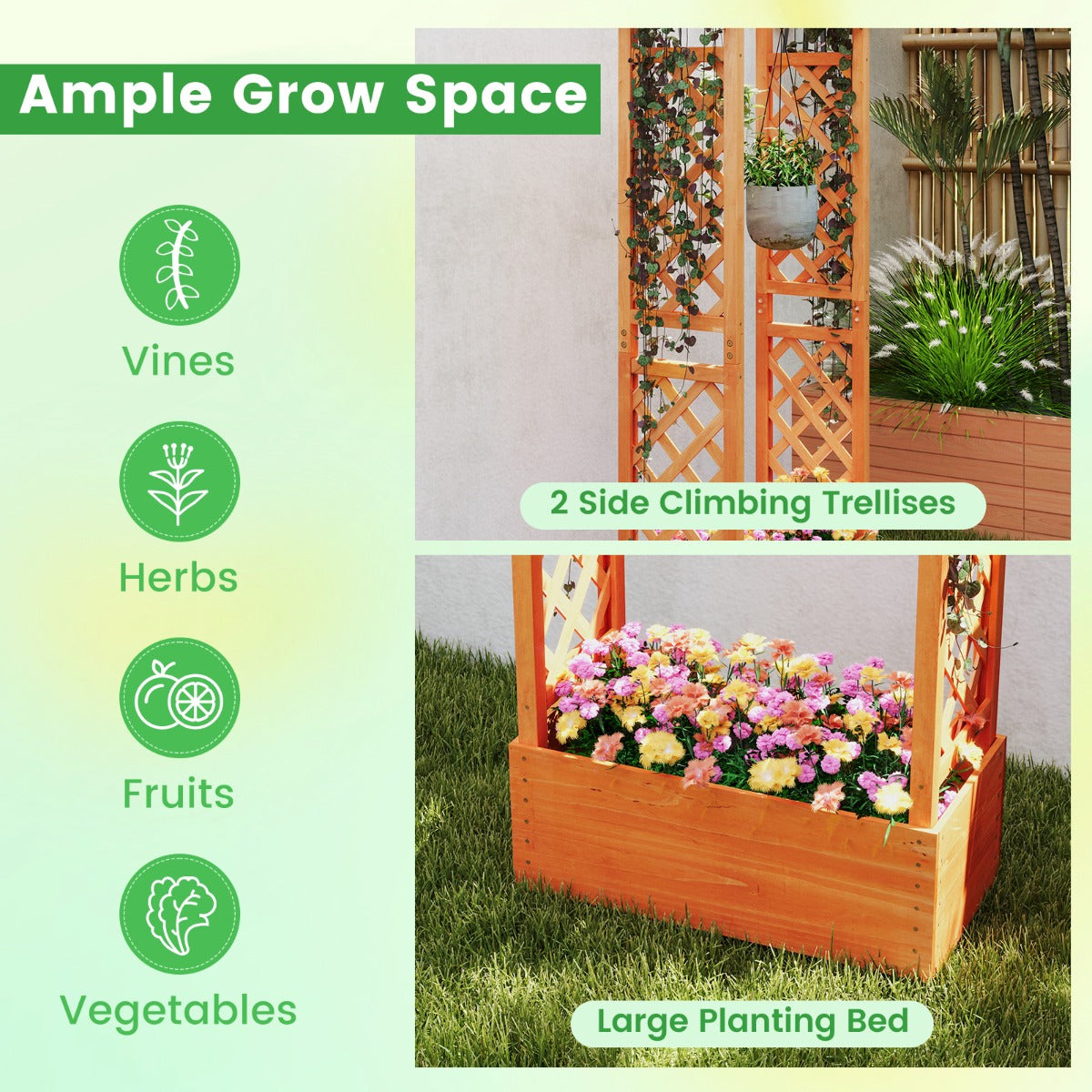 Freestanding Wood Raised Garden Bed Planter Box with Trellis-Orange
