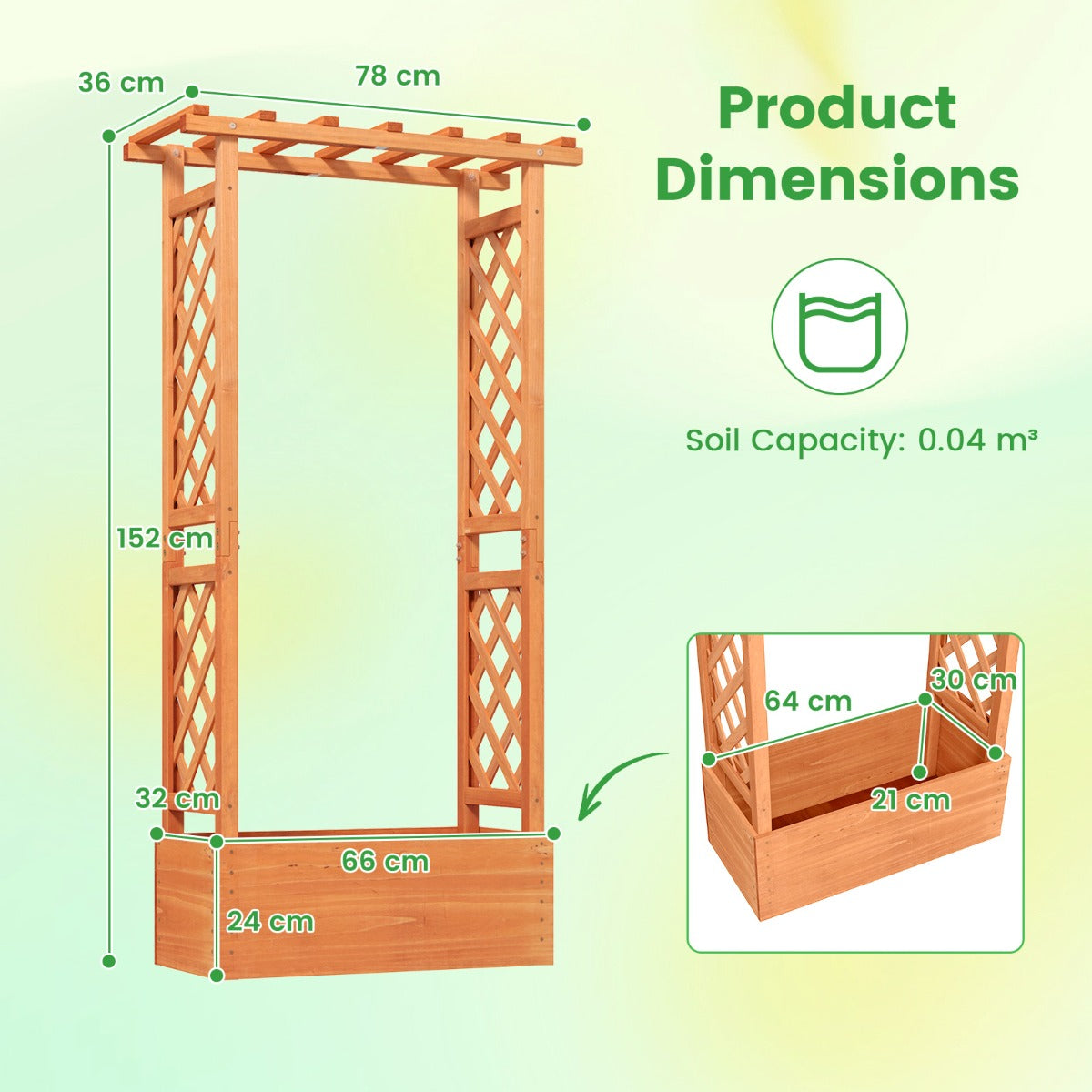 Freestanding Wood Raised Garden Bed Planter Box with Trellis-Orange