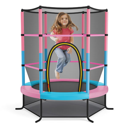 5.3FT Mini Kids Trampoline with 135kg Load Capacity & Enclosure Net-Macaron