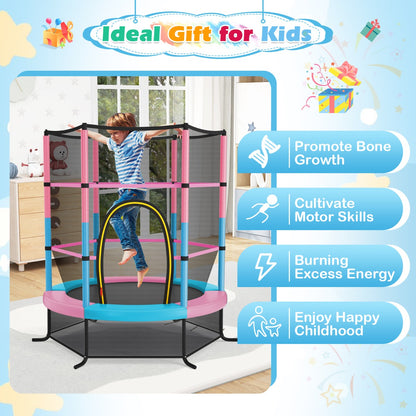 5.3FT Mini Kids Trampoline with 135kg Load Capacity & Enclosure Net-Macaron