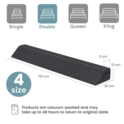 Bed Wedge Pillow for Headboard Gap with 2 Storage Pockets-Grey-Full