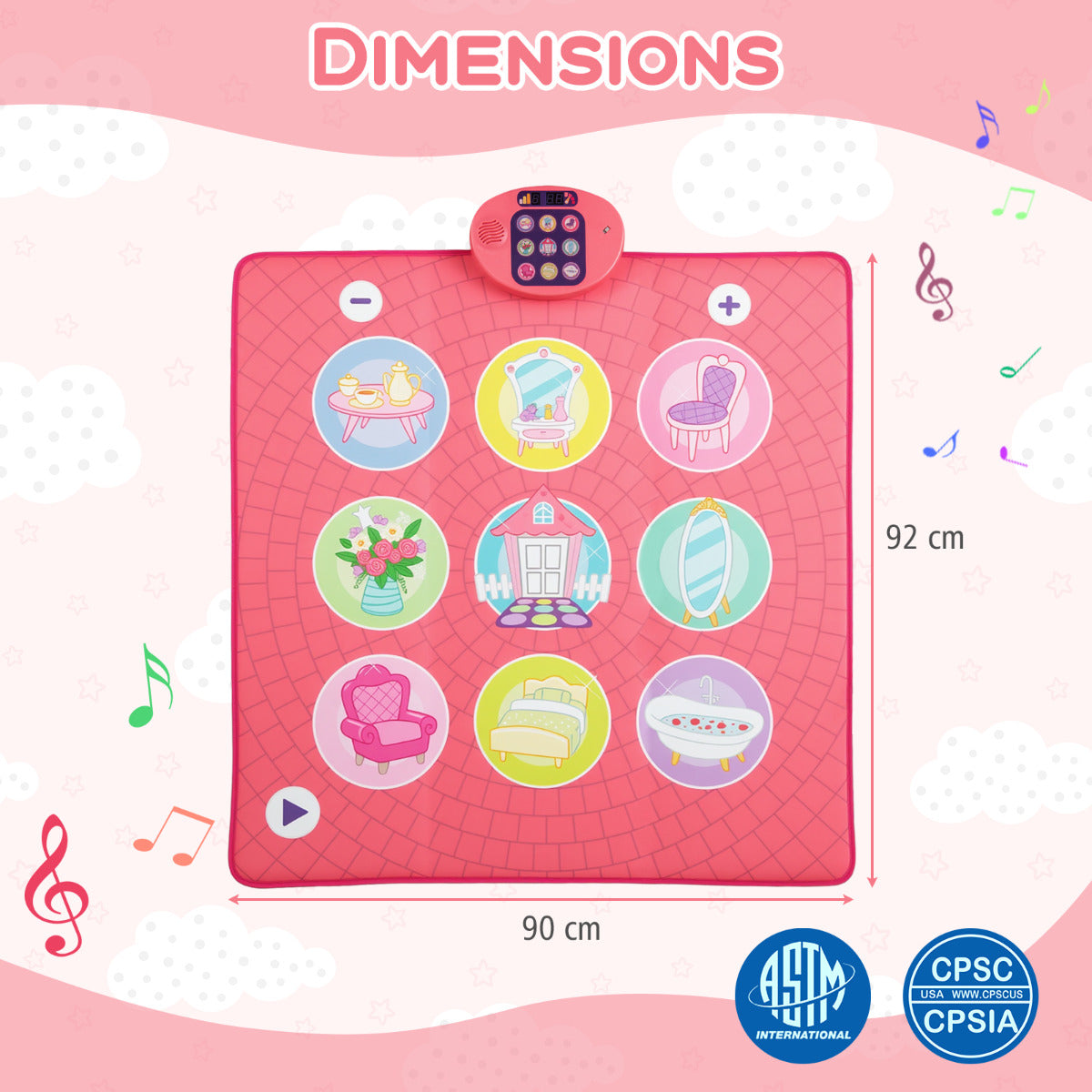 Fun Dance Mat for Kids with 5 Levels 9 Keyboard Sounds and 9 Demo Songs
