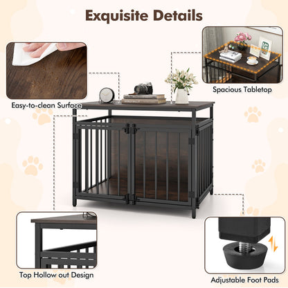 Furniture Style Dog Crate Chew-resistant Dog Cage with Three Doors-Rustic Brown