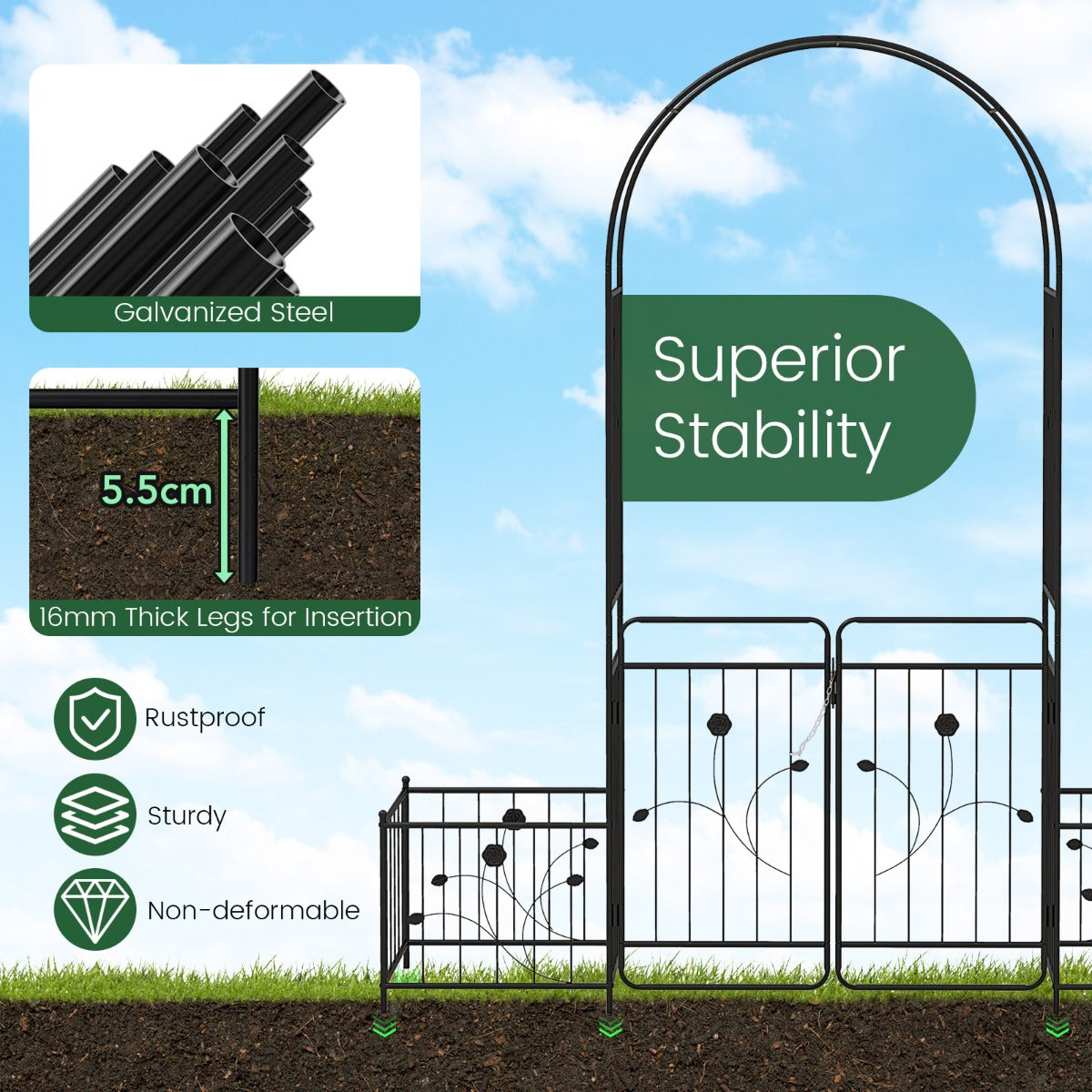2.2M Garden Arbor Metal Arch Trellis Lockable Gate
