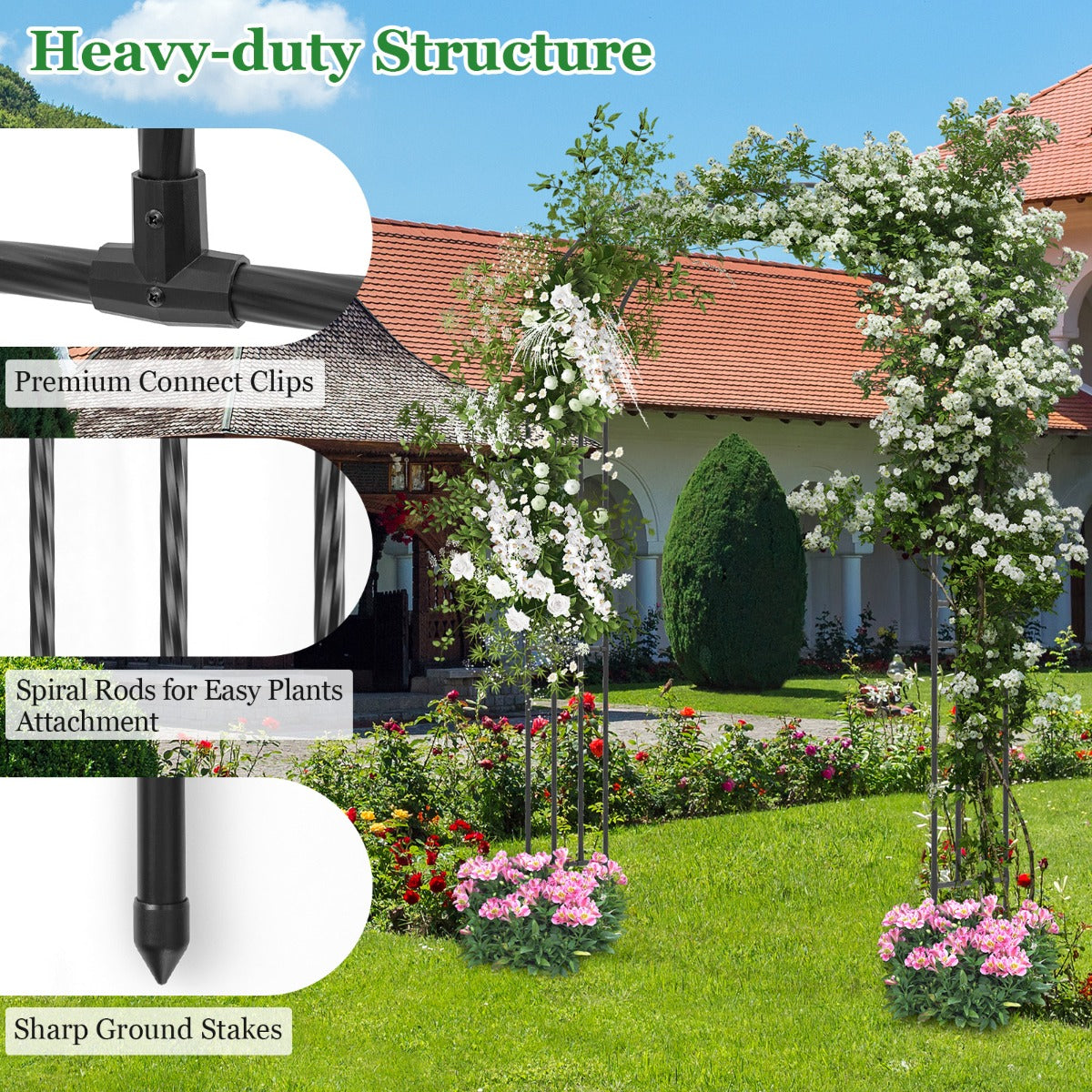 Garden Arch Trellis Grape Vine Flower Support Rack for Lawn Patio