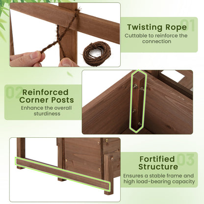 2-tier Raised Garden Bed with Trellis and Drainage Holes for Backyard-Rustic Brown