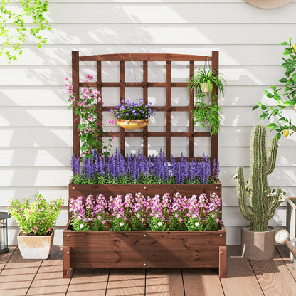 2-tier Raised Garden Bed with Trellis and Drainage Holes for Backyard-Rustic Brown