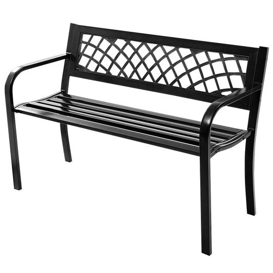 Weatherproof steel garden bench designed for balconies, patios, parks, lawns, and gardens
