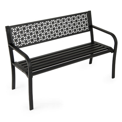 127 cm Outdoor Bench Garden Bench with Crisscross Backrest-Black