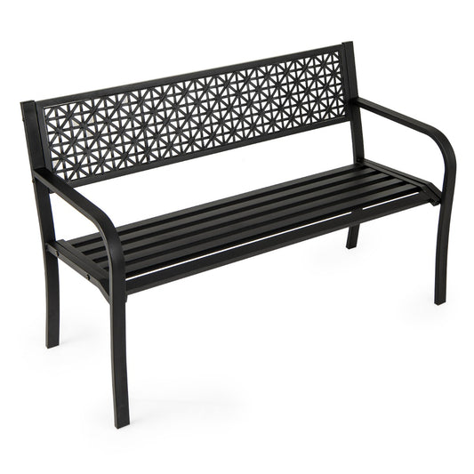 127 cm Outdoor Bench Garden Bench with Crisscross Backrest-Black