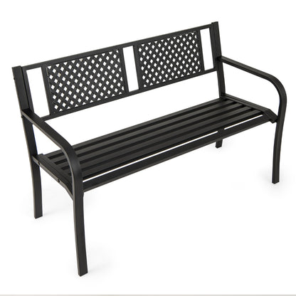 127 cm Outdoor Bench Garden Bench with Diamond Backrest-Black