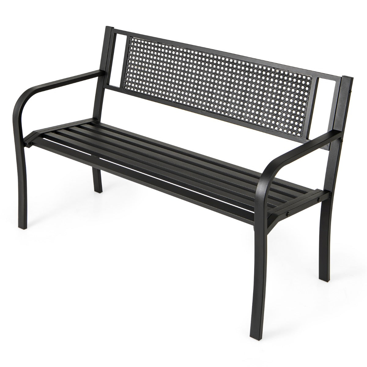 127 cm Outdoor Bench Garden Bench with Patterned Backrest-Black