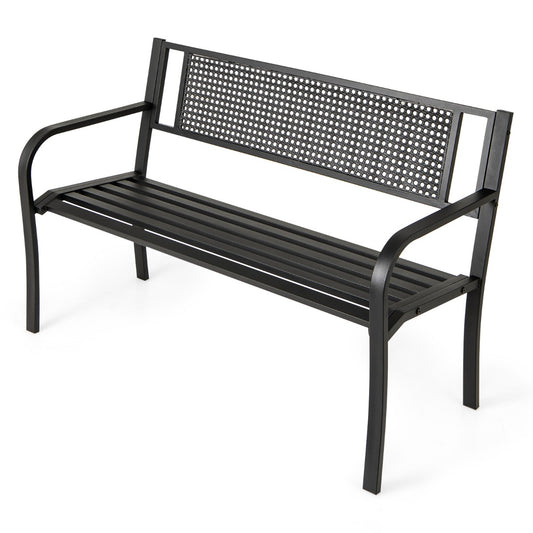 127 cm Outdoor Bench Garden Bench with Patterned Backrest-Black