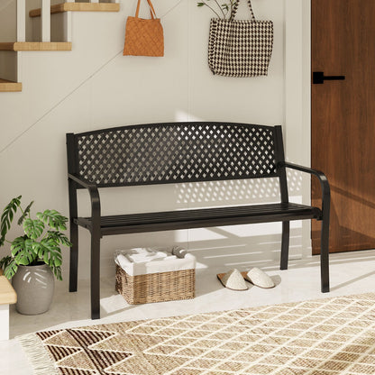 127 cm Outdoor Bench Garden Bench with Wave Back-Black
