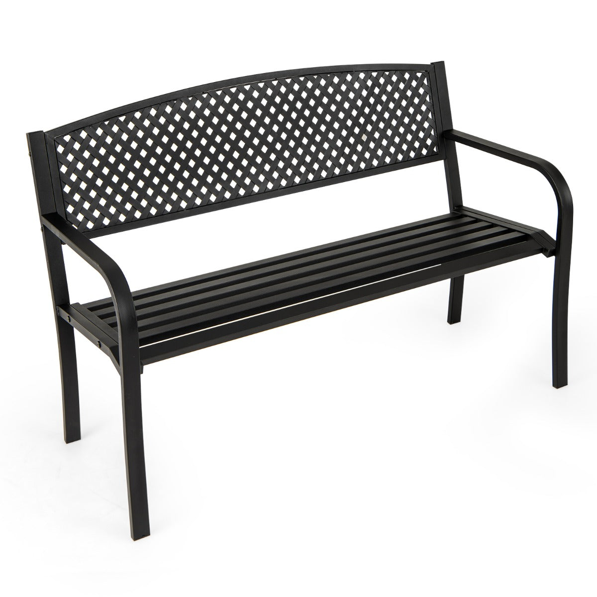 127 cm Outdoor Bench Garden Bench with Wave Back-Black