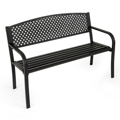 127 cm Outdoor Bench Garden Bench with Wave Back-Black