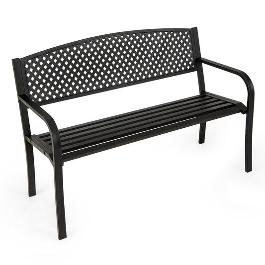 127 cm Outdoor Bench Garden Bench with Wave Back-Black