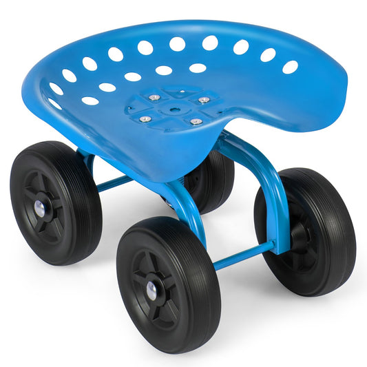 Garden Cart with Height Adjustable and Swivel Seat-Blue