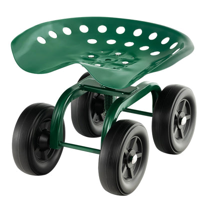 Garden Cart with Height Adjustable and Swivel Seat-Green