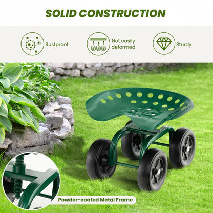 Garden Cart with Height Adjustable and Swivel Seat-Green