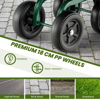 Garden Cart with Height Adjustable and Swivel Seat-Green
