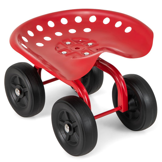 Garden Cart with Height Adjustable and Swivel Seat-Red