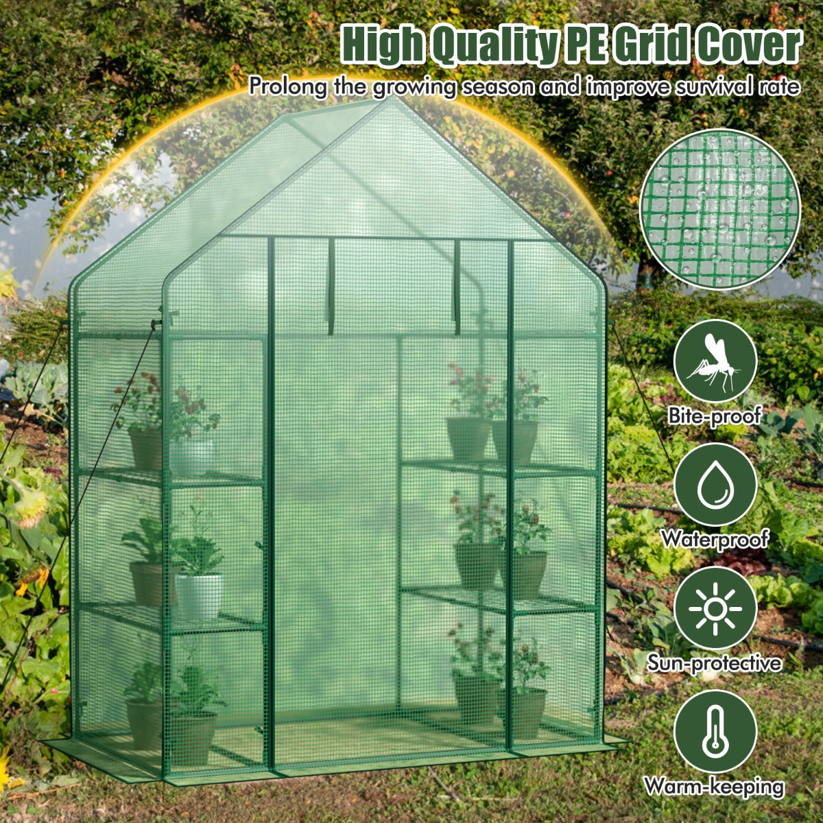 Garden Greenhouse with Hinged Door Tent for Growing Plants-Green