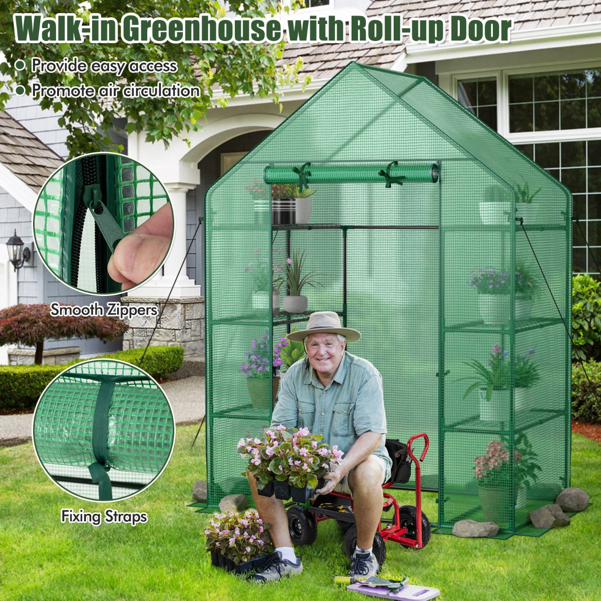 Garden Greenhouse with Hinged Door Tent for Growing Plants-Green