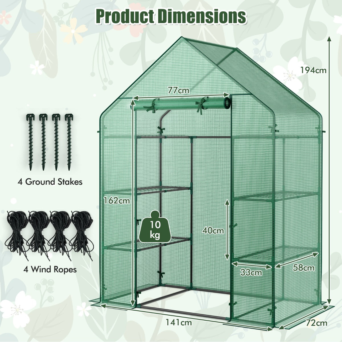 Garden Greenhouse with Hinged Door Tent for Growing Plants-Green