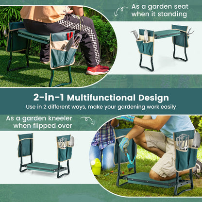 Costway 2-in-1 Garden Kneeler and Seat Garden Bench with Large 2 Tool Pouches