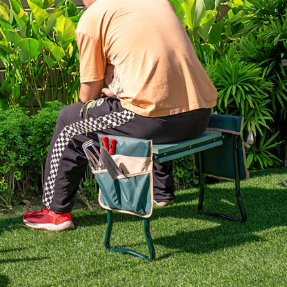 Costway 2-in-1 Garden Kneeler and Seat Garden Bench with Large 2 Tool Pouches