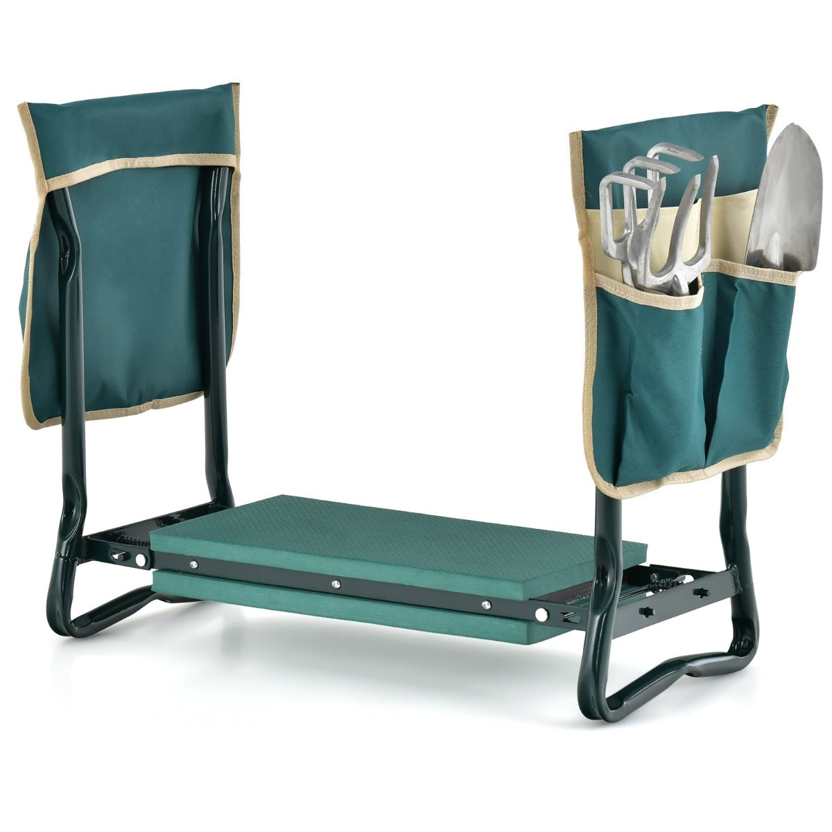 Garden kneeler seat helps keep users away from hard, dirty ground while working outdoors