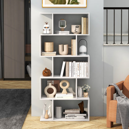 Costway Geometric S-Shaped Bookcase with Anti-Toppling Device for Living Room/ Home/ Office-White