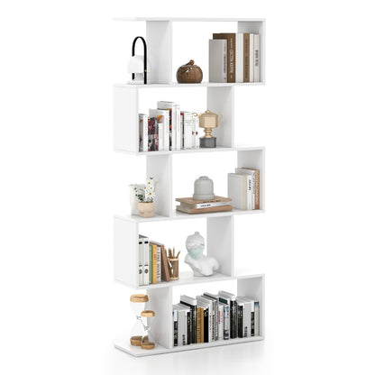 Costway Geometric S-Shaped Bookcase with Anti-Toppling Device for Living Room/ Home/ Office-White