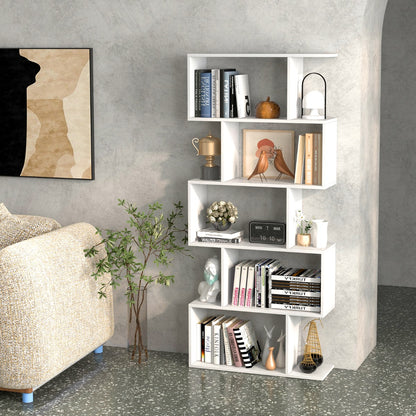 Costway Geometric S-Shaped Bookcase with Anti-Toppling Device for Living Room/ Home/ Office-White