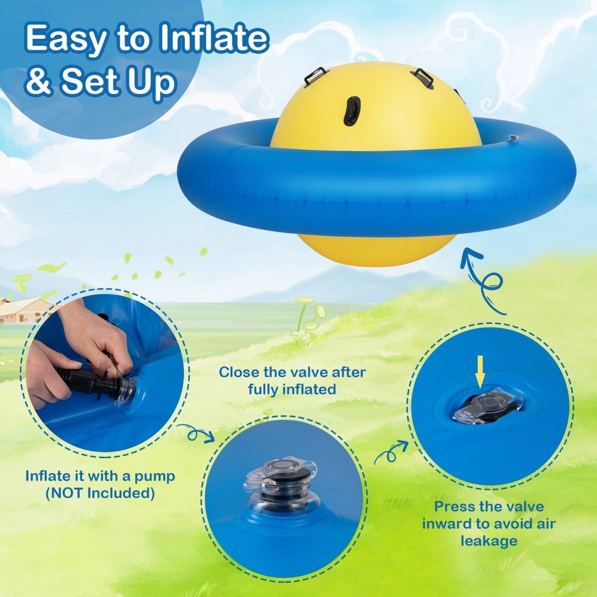 Costway 7.5Feet Giant Inflatable Dome Rocker Bouncer for Kids with 6 Built-in Handles-Yellow