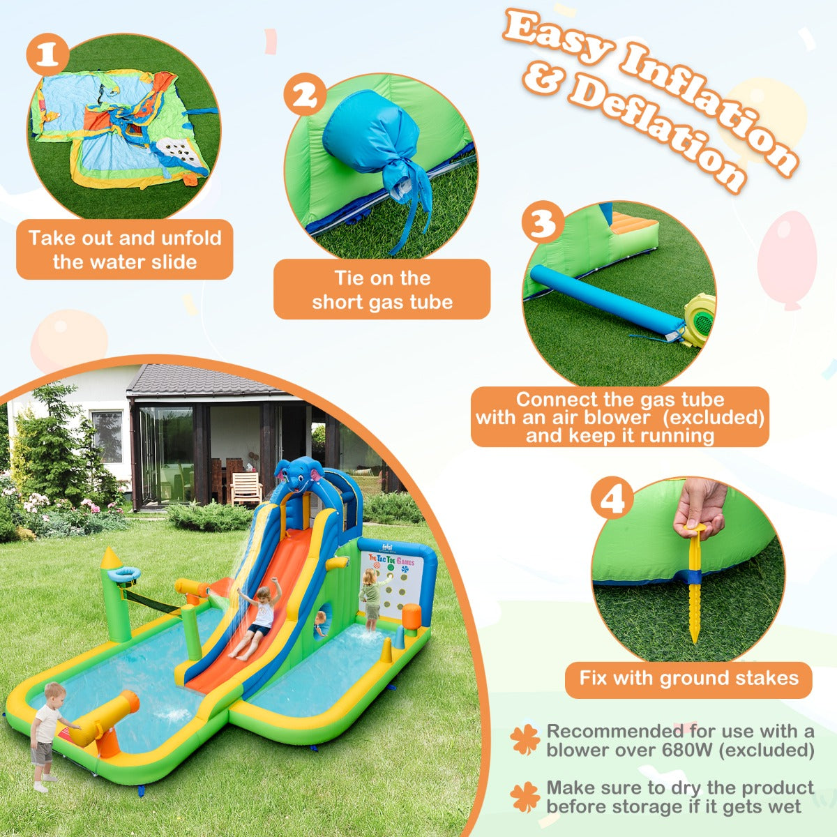 Costway Inflatable Water Slide with Splash Pool & Climbing Wall (without Blower)