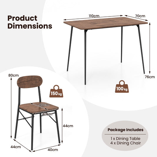 Five-piece dining table set includes a table and four chairs for family meals and gatherings