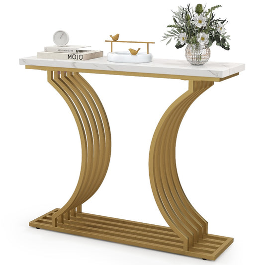 Costway 100cm Modern Console Table with White Faux Marble Tabletop for Living Room, Entrance, Foyer