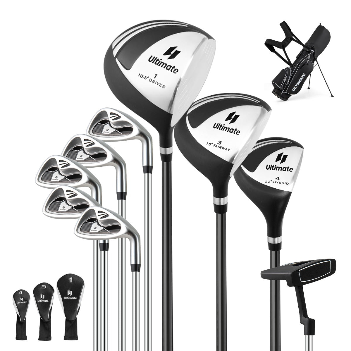 Complete Golf Club Package Set with oversize aluminum driver for Outdoor Use-Black