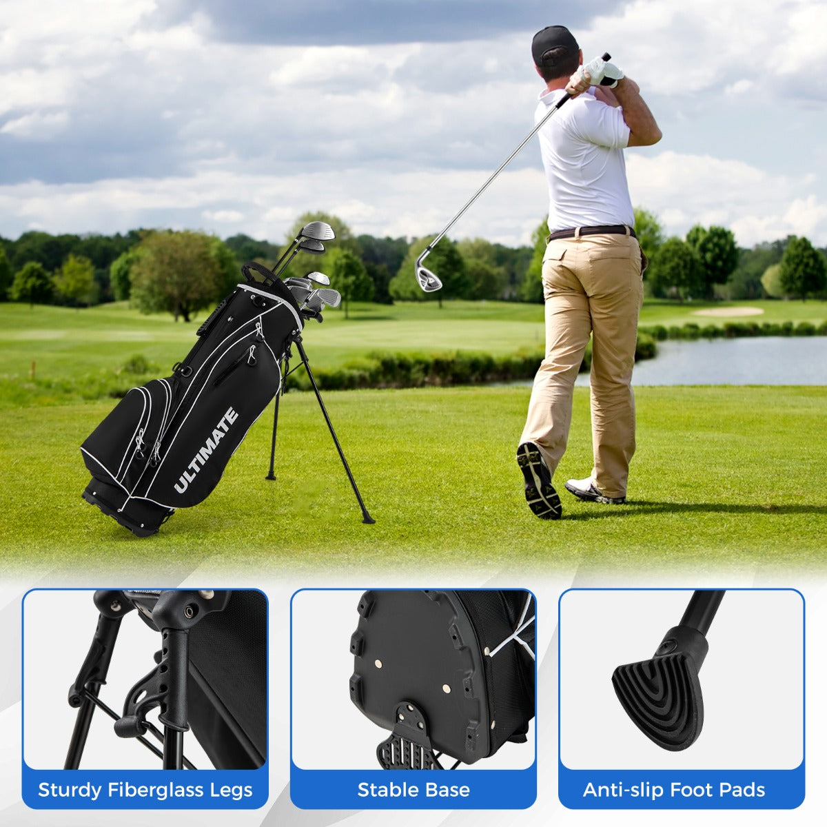 Complete Golf Club Package Set with oversize aluminum driver for Outdoor Use-Black