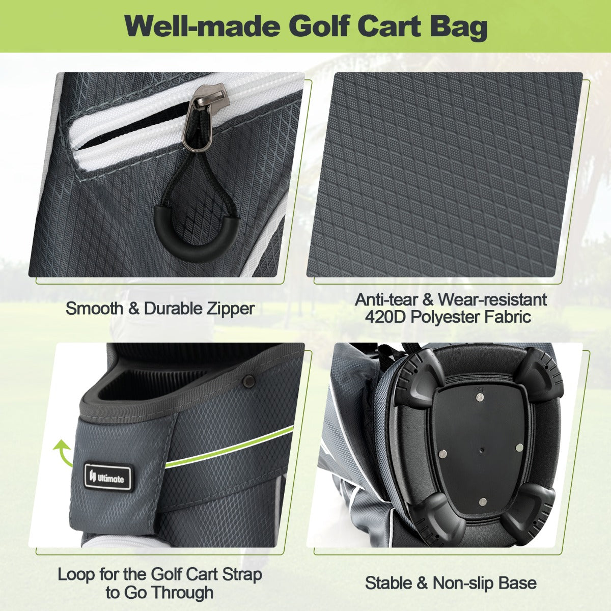 Golf Cart Bag with 15 Way Top Dividers Including Individual Putter Well-Green